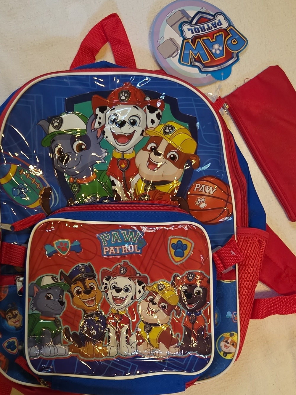 PAW Patrol 3pc Kids Backpack Set: Lunch Bag & Zip Case, Small, Red/Blue